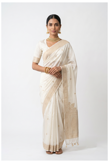 Ivory South Silk Tissue Art Silk Wedding Saree