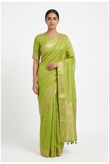 Lime Green Banarasi Art Silk Wedding Saree