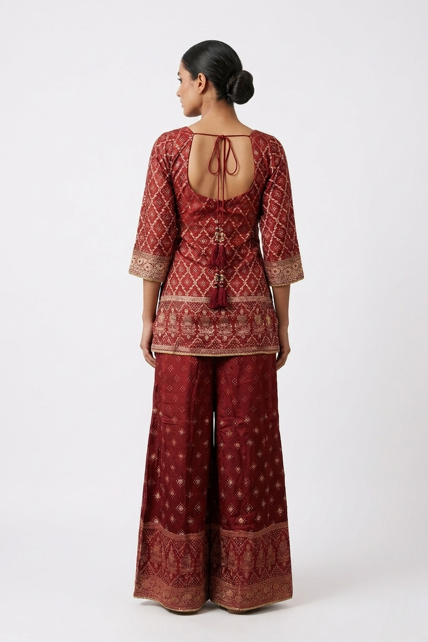 Royal Maroon Banarasi Lehenga Set With Jacket & Dupatta