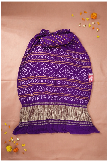 Purple Bandhni Gajji Art Silk Wedding & Party Wear Saree