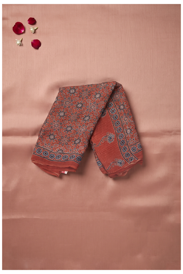 Rust Ajrakh Art Silk Wedding And Party Wear Saree