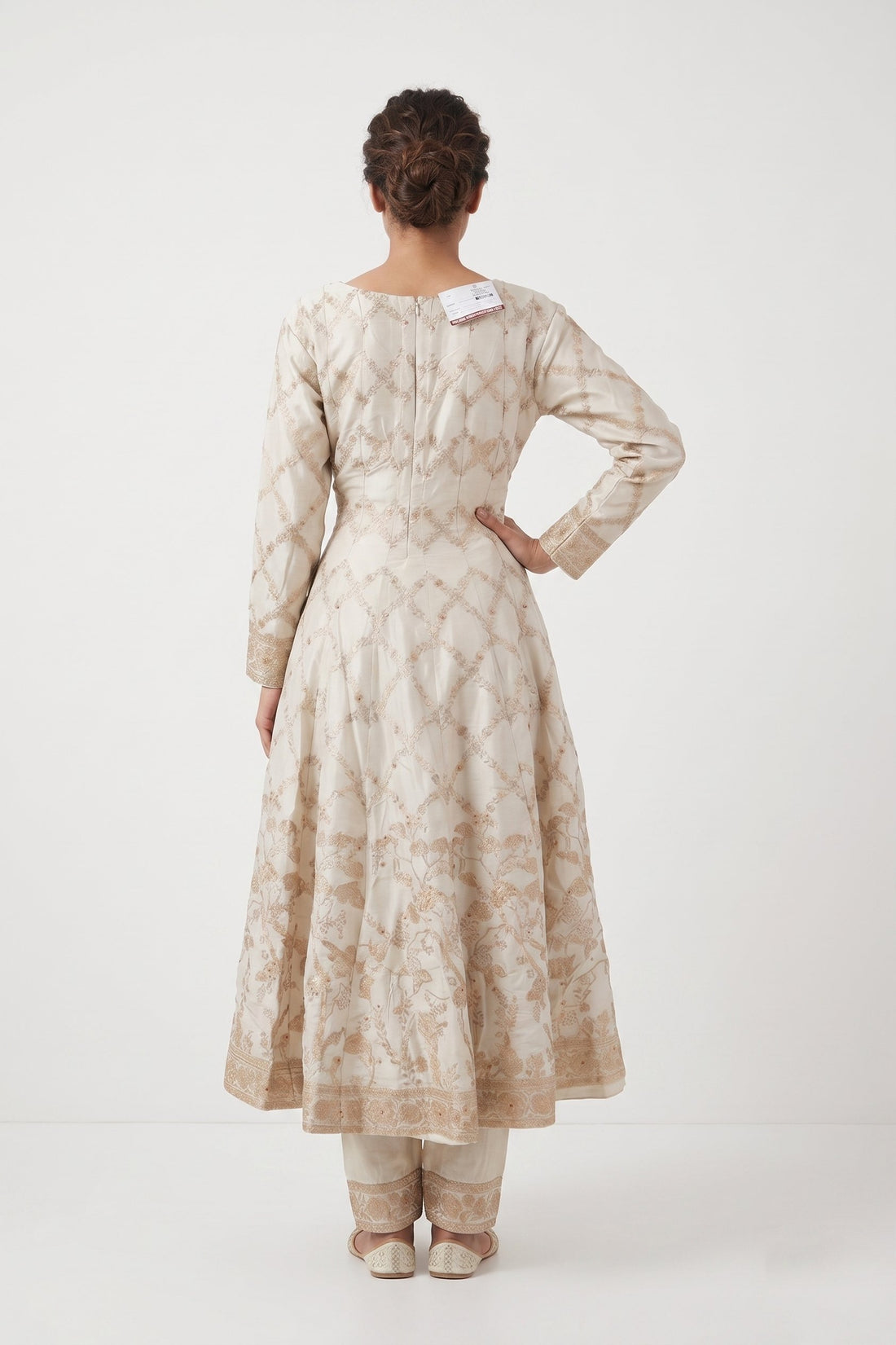 Ivory Gold Woven Anarkali Gown Set