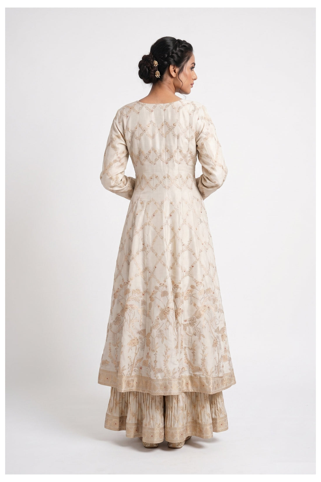 Ivory Gold Banarasi Anarkali Palazzo Set With Dupatta