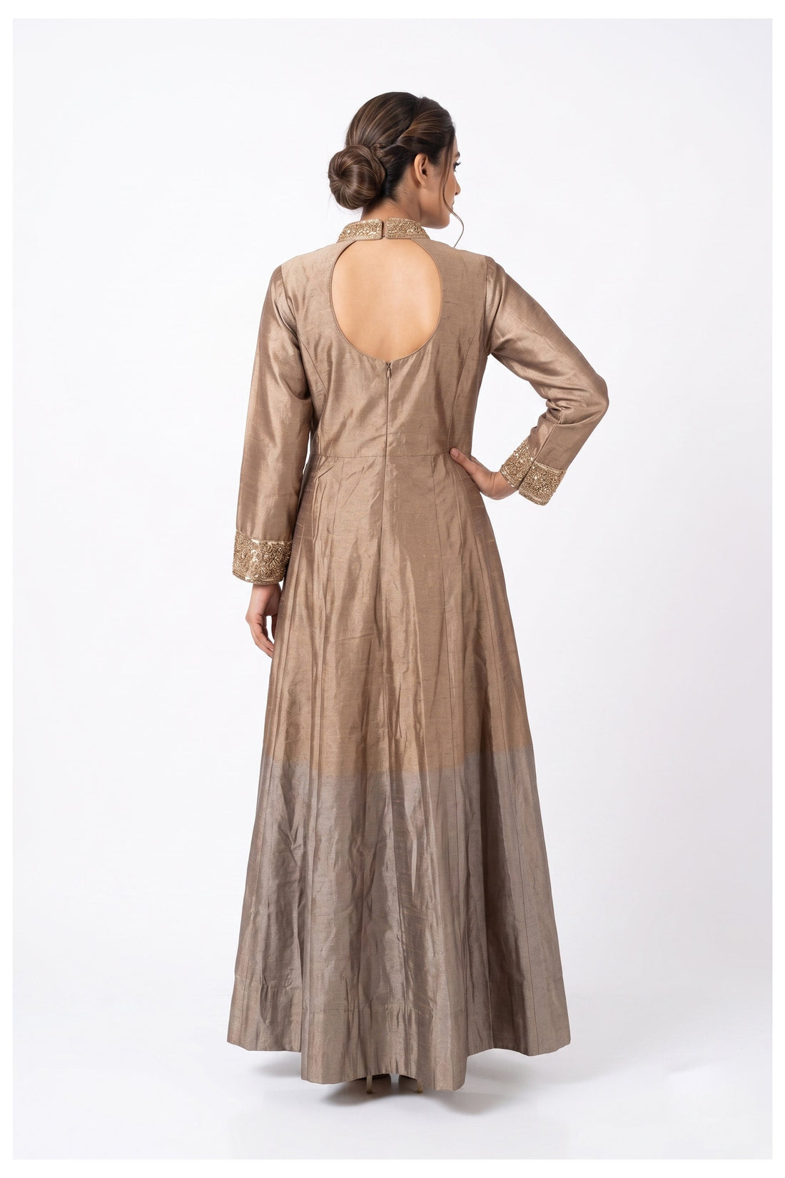 Taupe Silk Anarkali Palazzo Set With Designer Dupatta