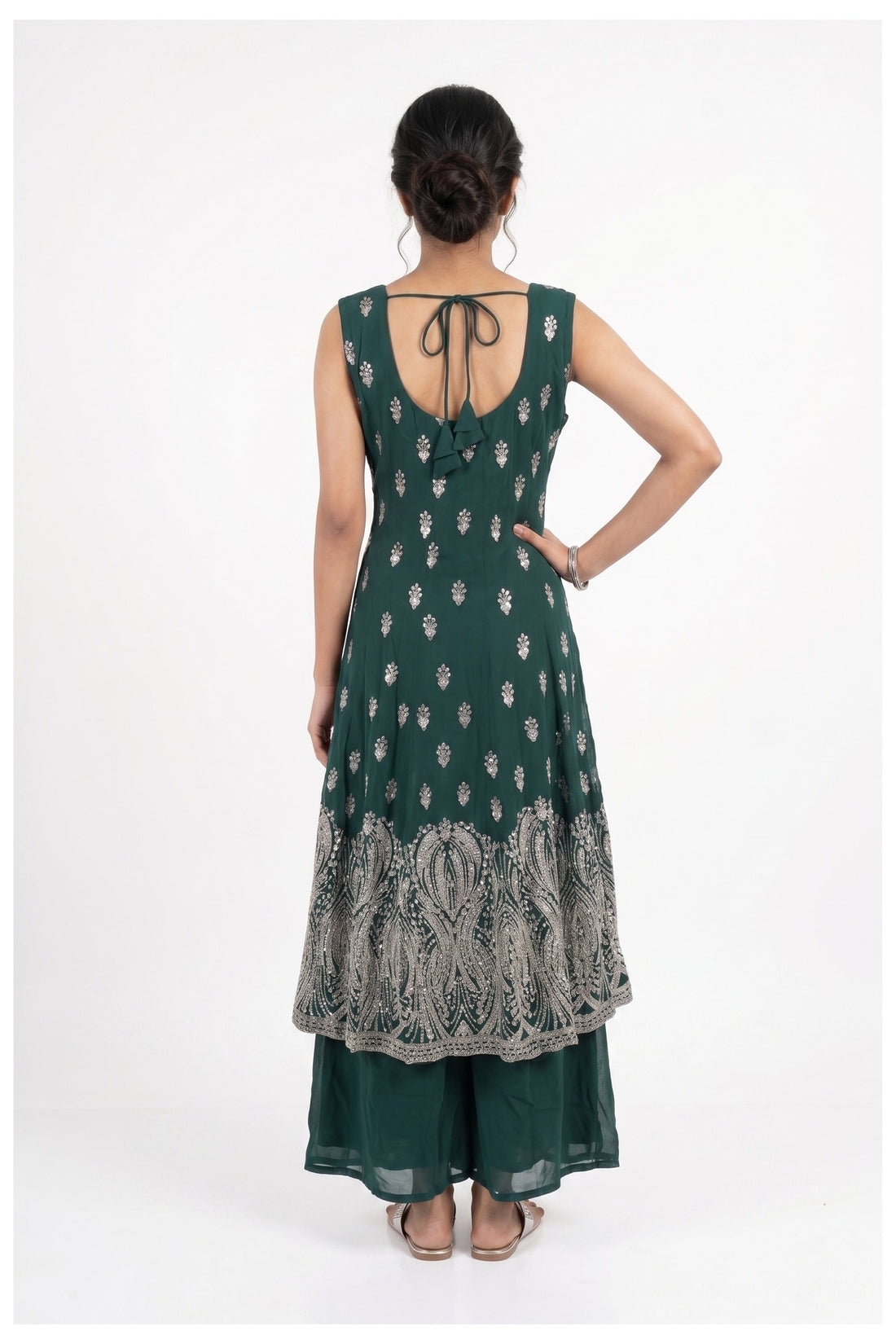 Emerald Green Embroidered Kurta Palazzo Set With Dupatta