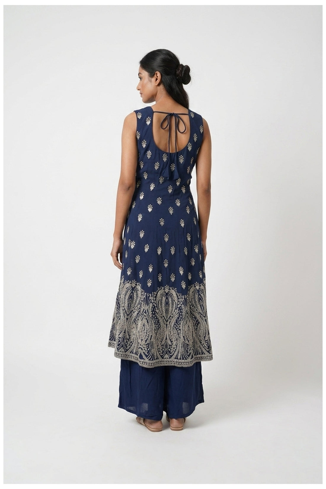Navy Blue Embroidered Palazzo Set With Dupatta