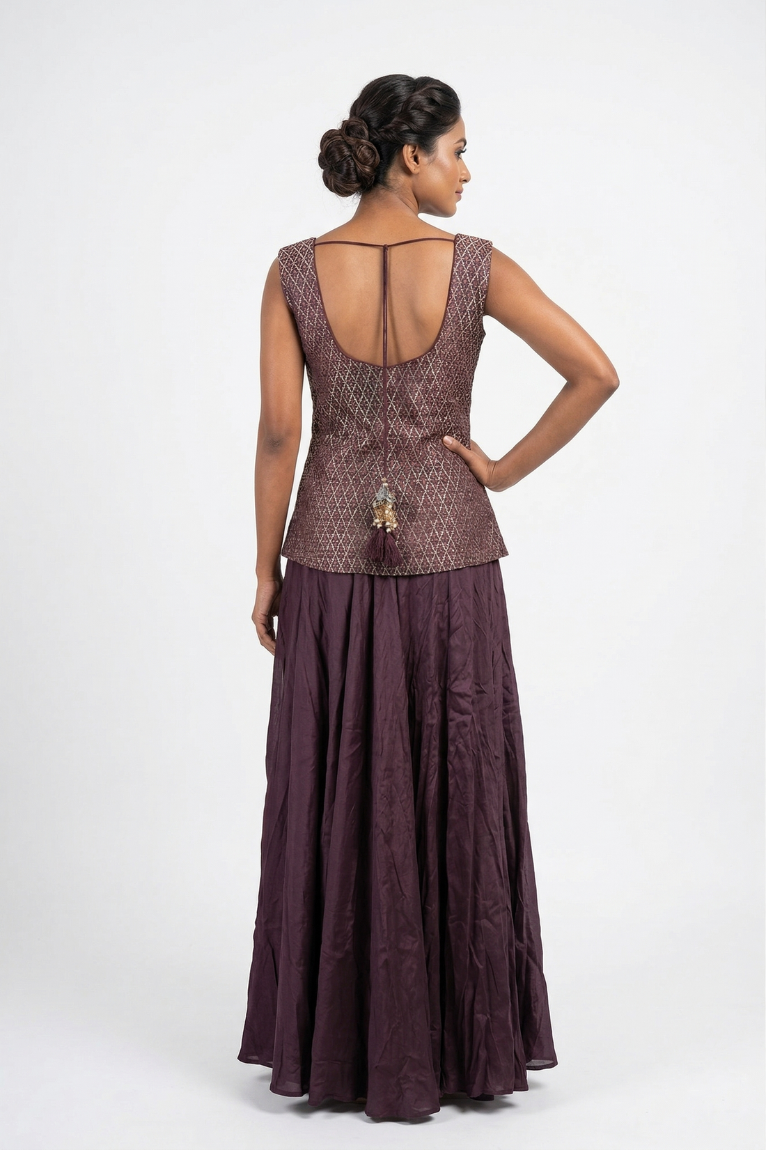 Wine Georgette Anarkali Set With Embellished Dupatta