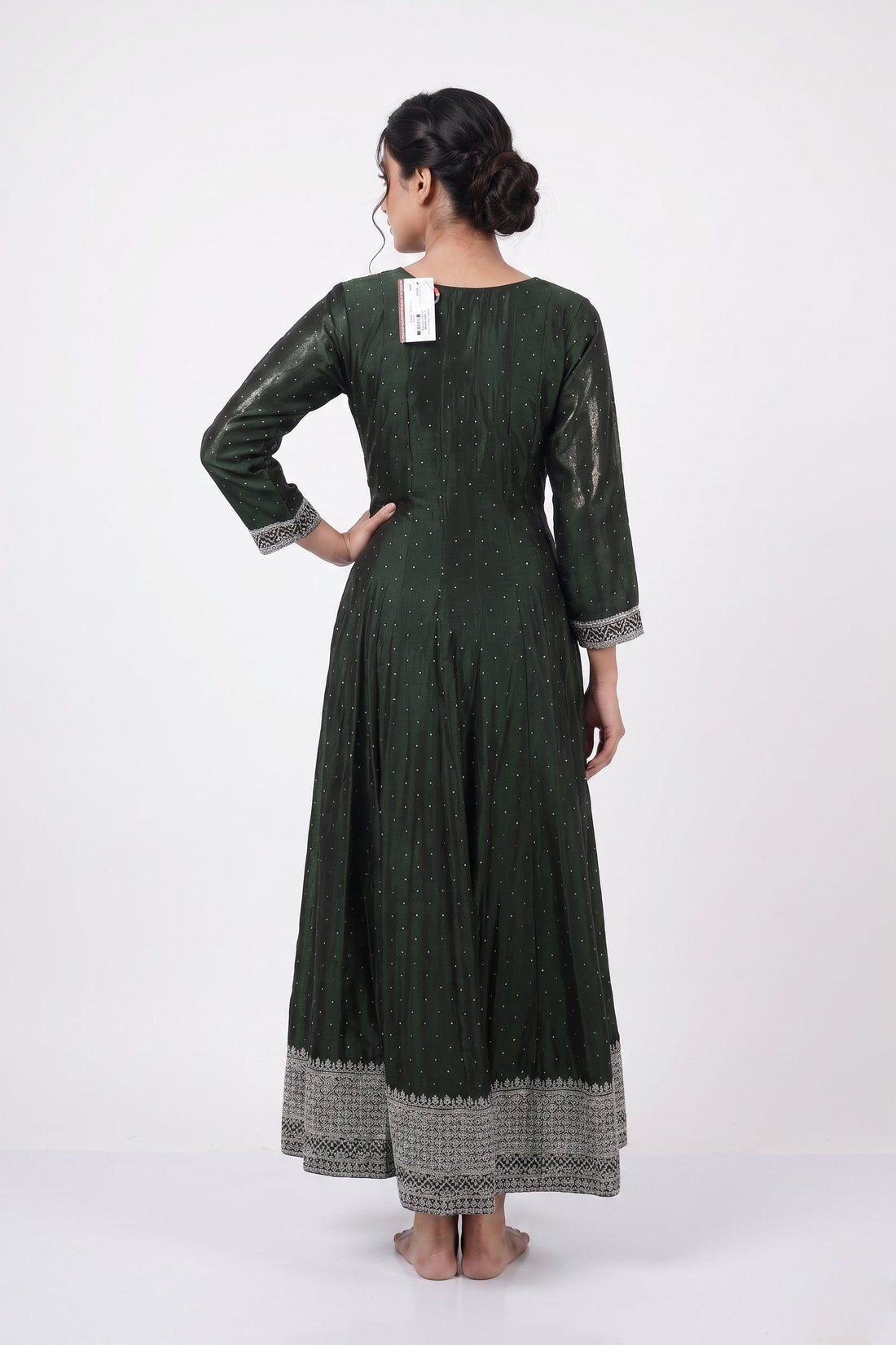 Emerald Elegance Embroidered Anarkali Gown Set