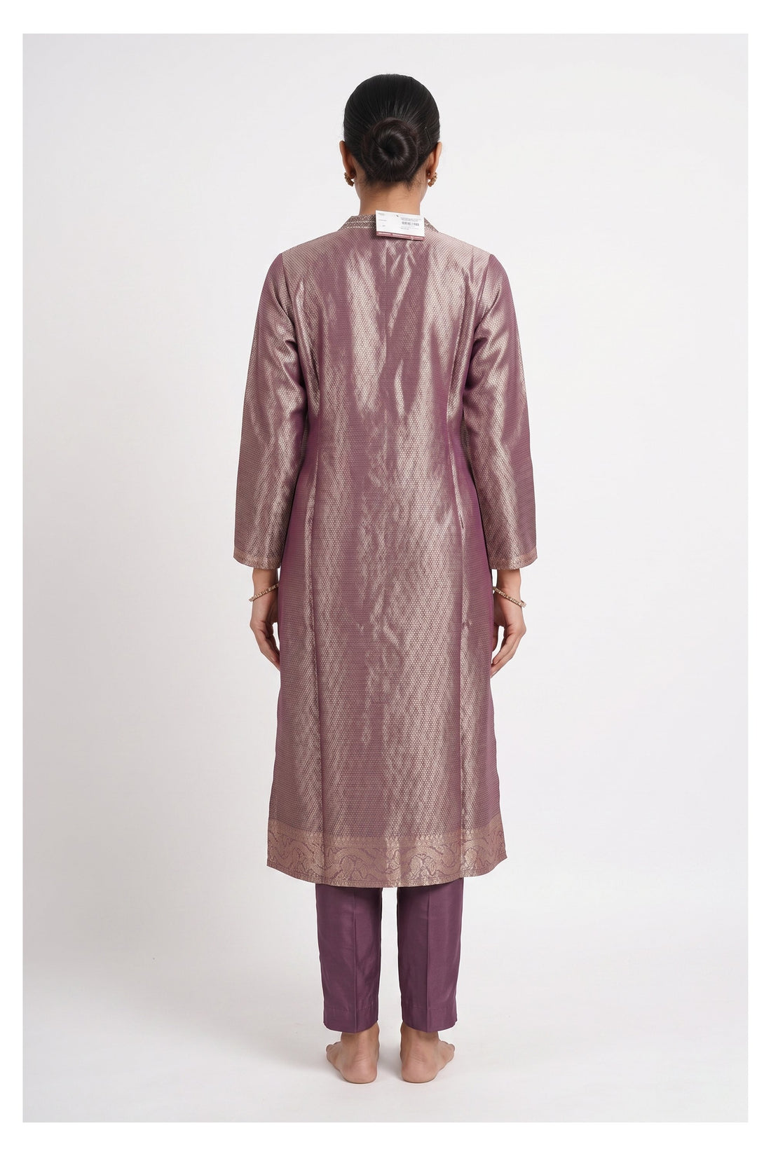 Mauve Zari Woven Festive Kurta Set With Dupatta