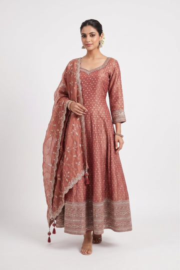 Blush Rose Embroidered Anarkali Gown Set