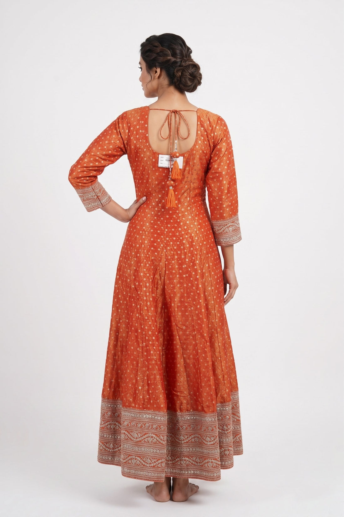 Sunset Orange Embroidered Anarkali Gown Set