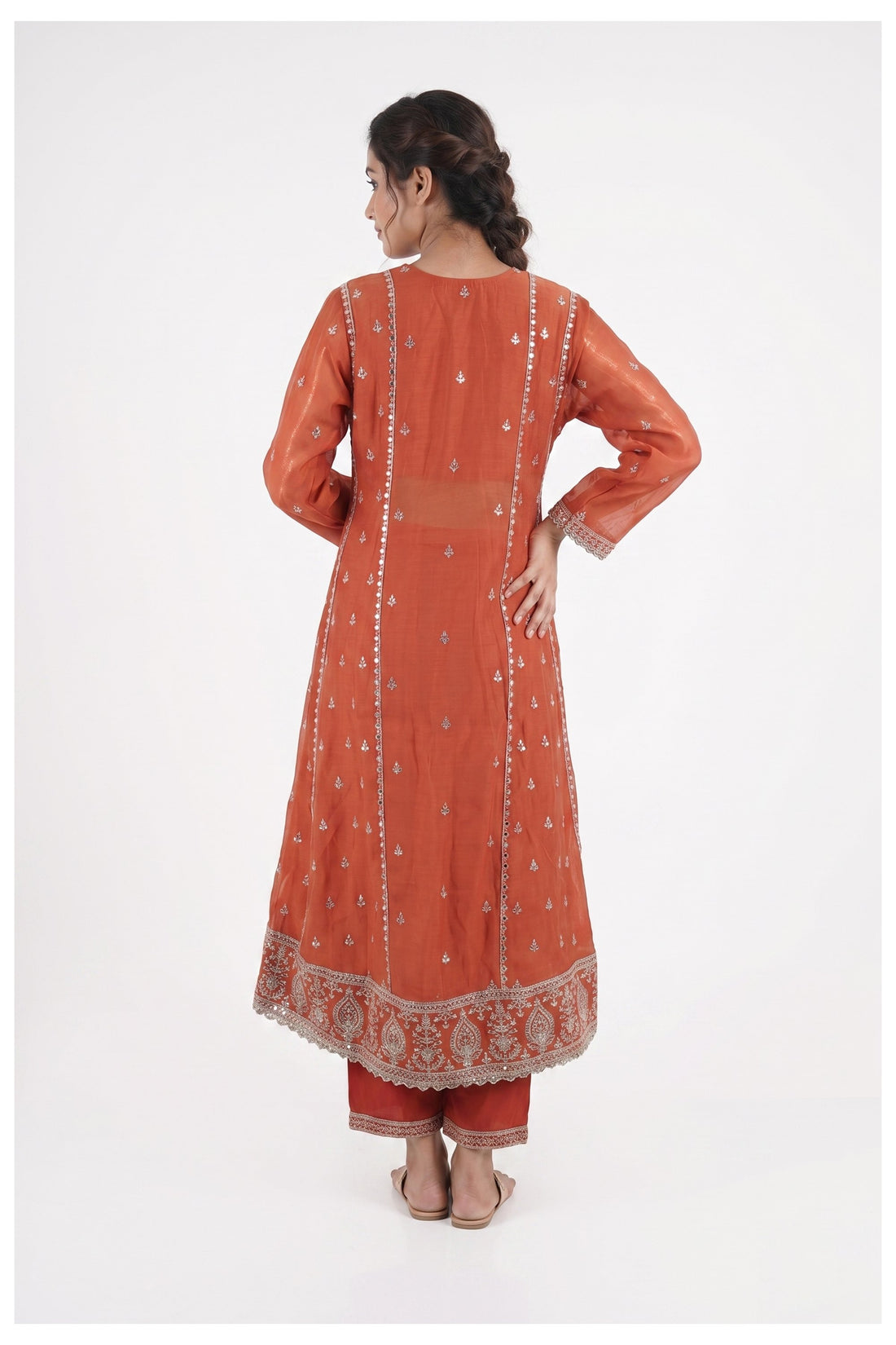 Coral Orange Embroidered Kurta Pant Set With Dupatta