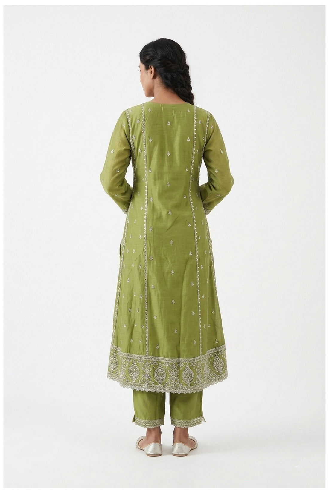 Olive Green Embroidered Kurta Pant Set With Dupatta