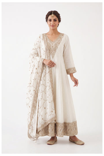 Ivory Embroidered Anarkali Set With Dupatta