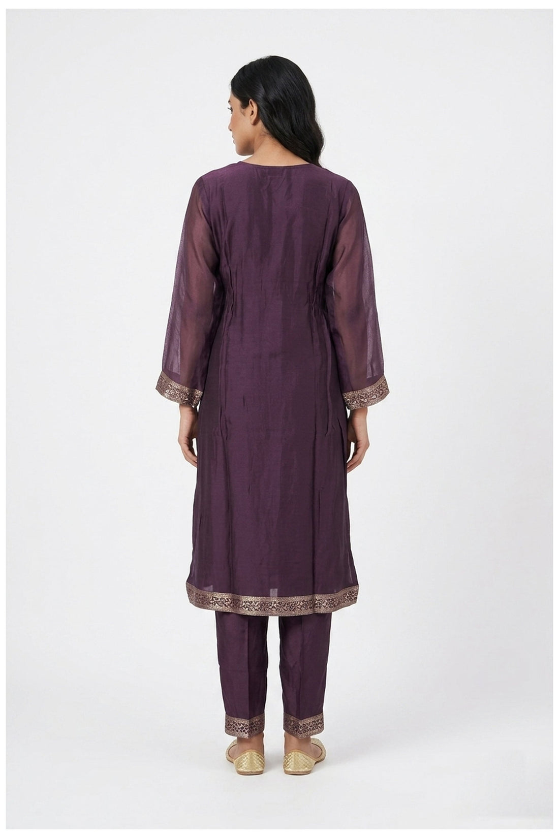 Royal Plum Floral Woven Kurta Pant Set With Dupatta