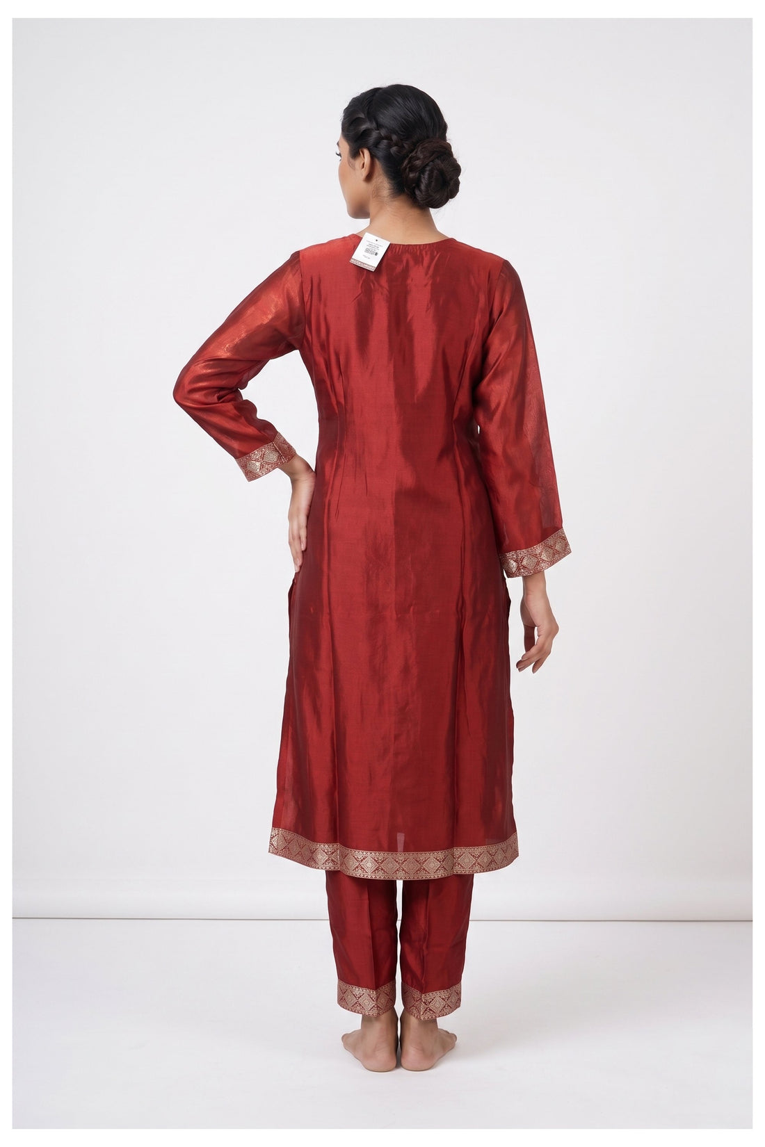 Wine Red Embroidered Kurta Pant Set With Dupatta