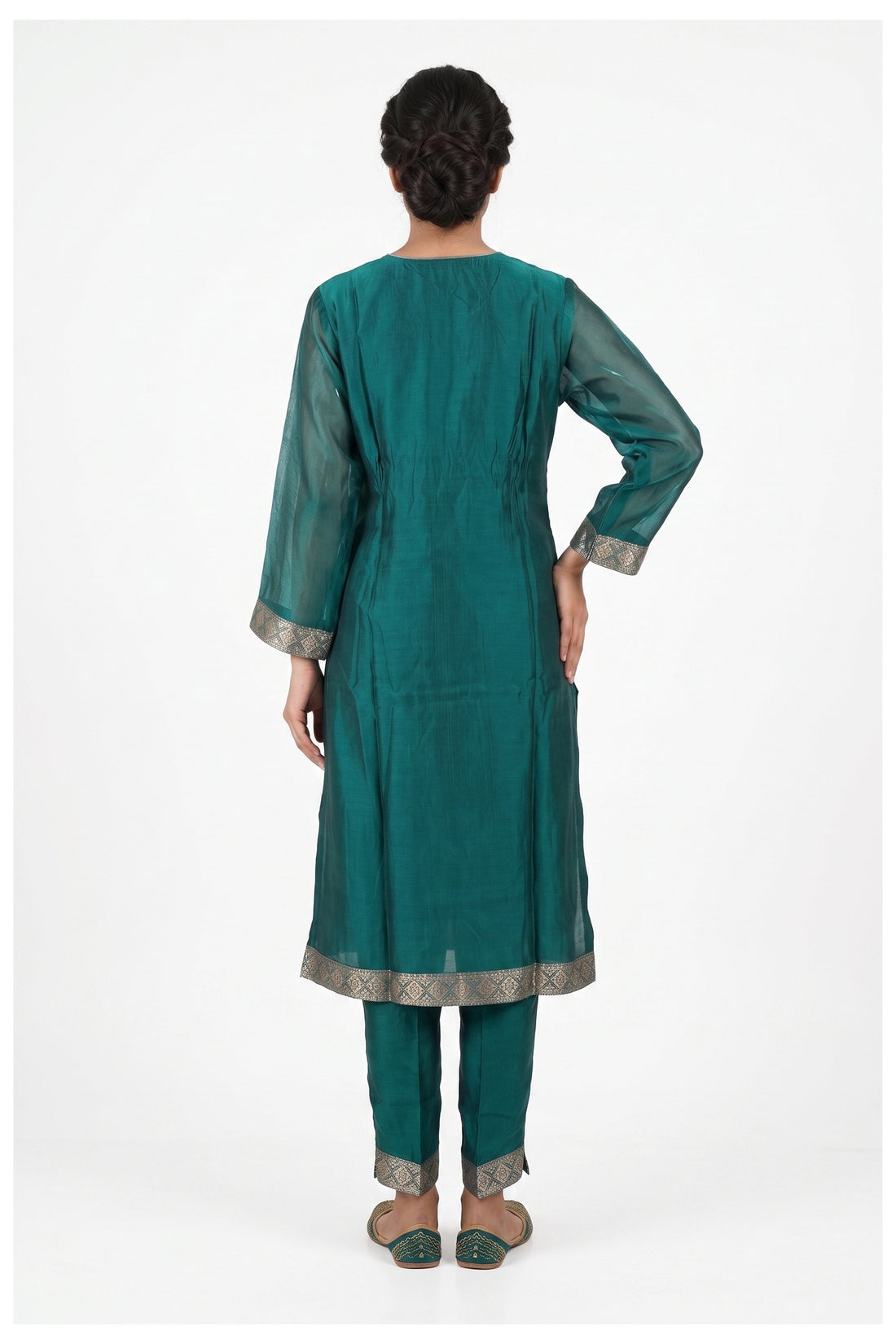 Teal Embroidered Kurta Pant Set With Dupatta