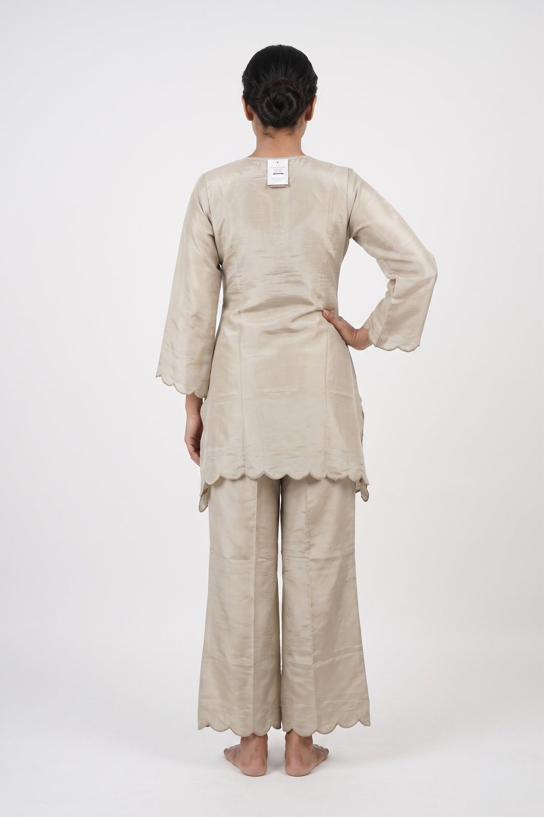 Champagne Beige Mirror Work Kurta Palazzo Set