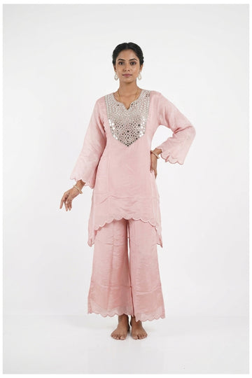 Blush Pink Mirror Work Co-Ord Palazzo Set