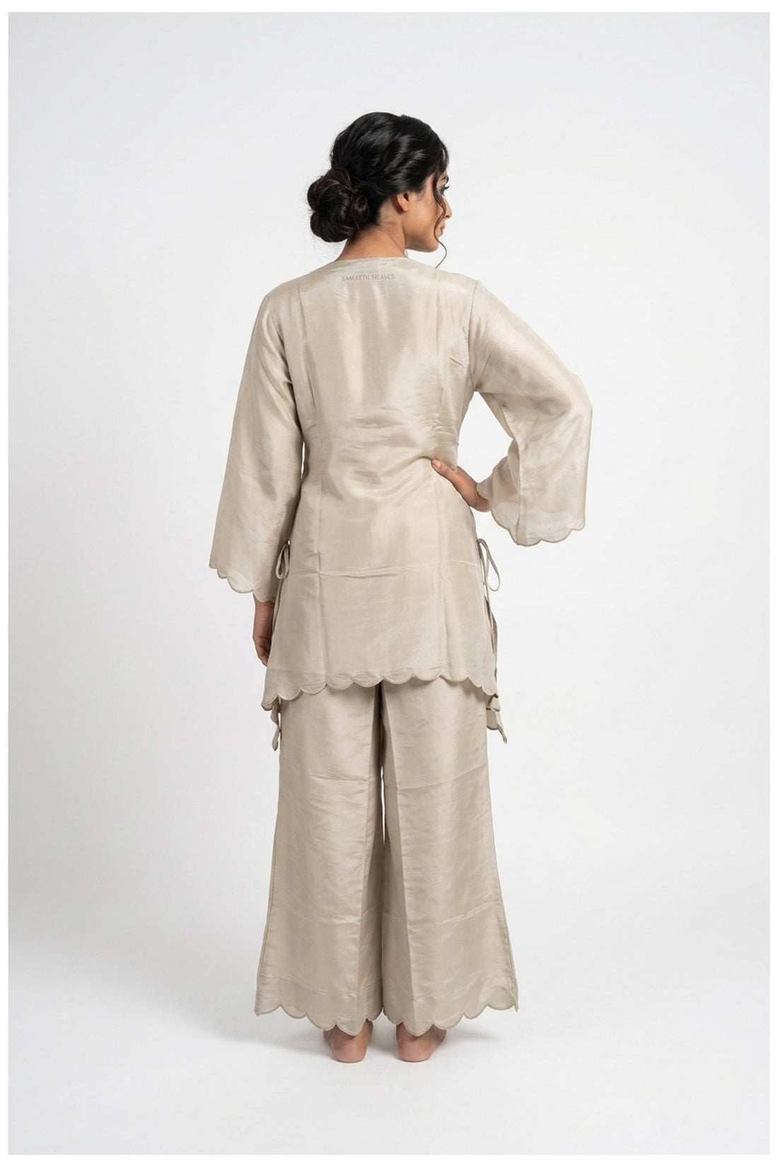 Champagne Beige Mirror Work Co-Ord Palazzo Set
