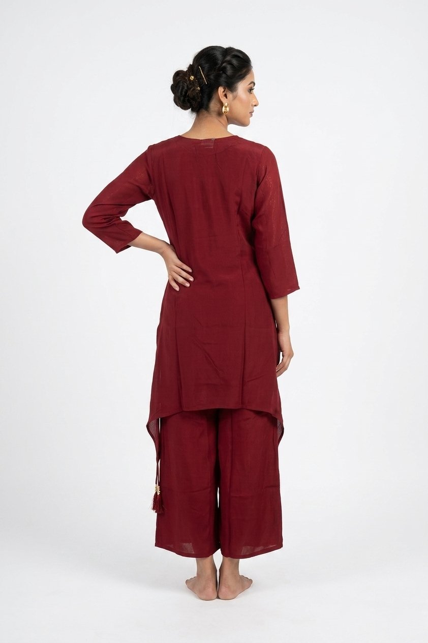Ruby Red Asymmetric Festive Kurta Palazzo Set