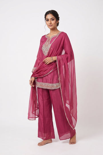 Rani Pink Embroidered Palazzo Suit Set