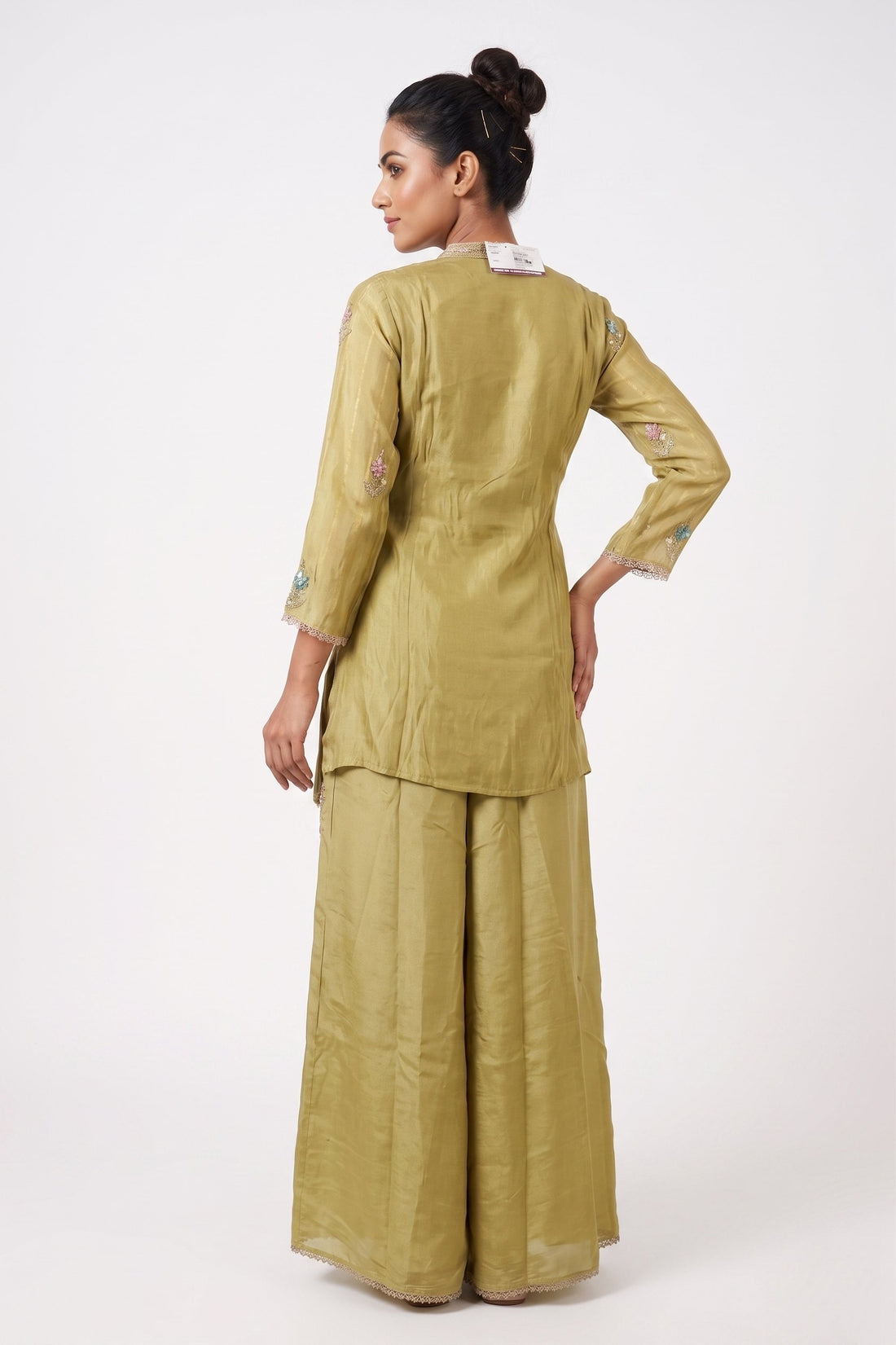 Light Olive Gold Floral Embroidered Co-Ord Set