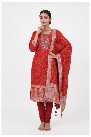 Dusty Blue Embroidered Anarkali Dress With Dupatta
