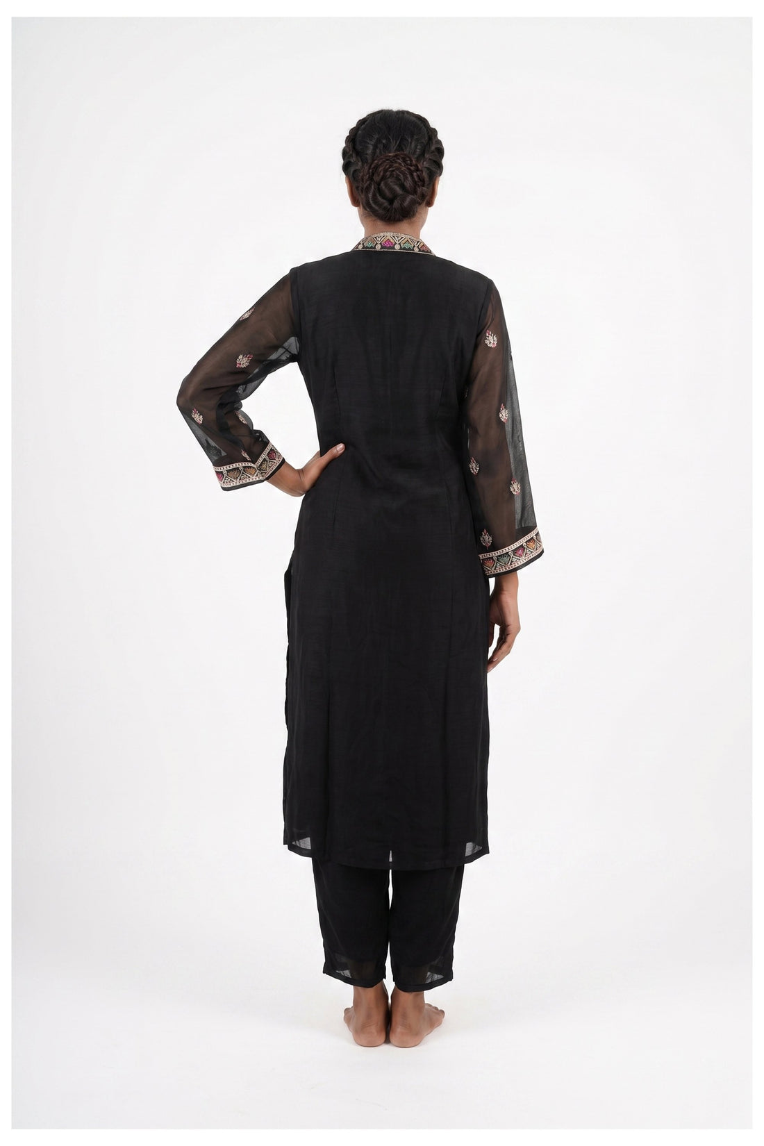 Black Kashmiri Embroidered Kurta Pant Set With Dupatta