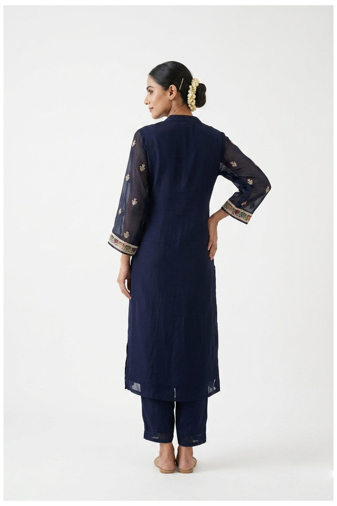 Midnight Blue Embroidered Kurta Palazzo Set With Dupatta