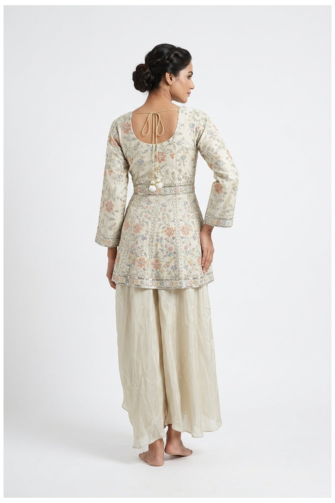 Ivory Floral Printed Peplum Palazzo Set