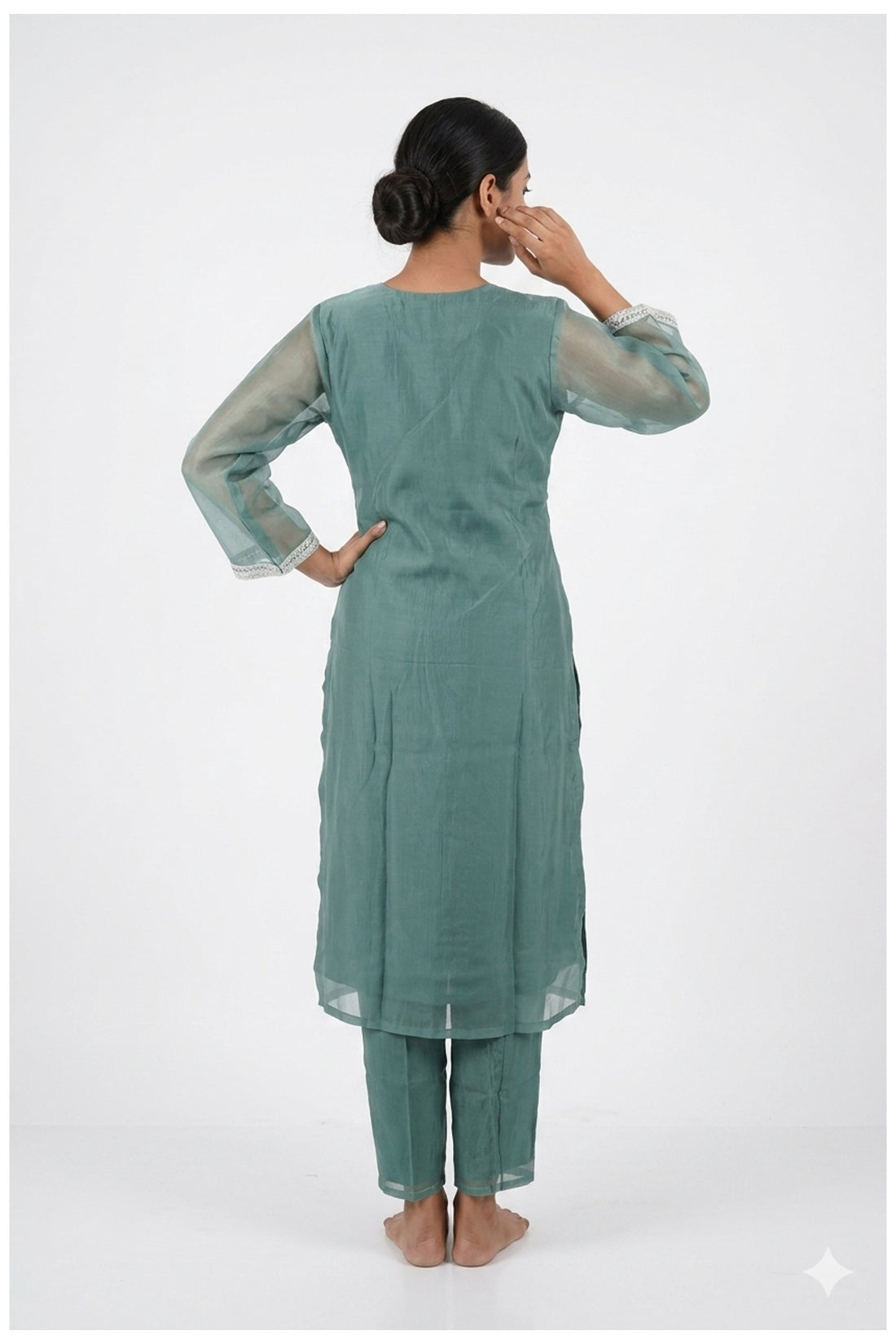 Sea Green Embroidered Kurta Pant Set With Dupatta