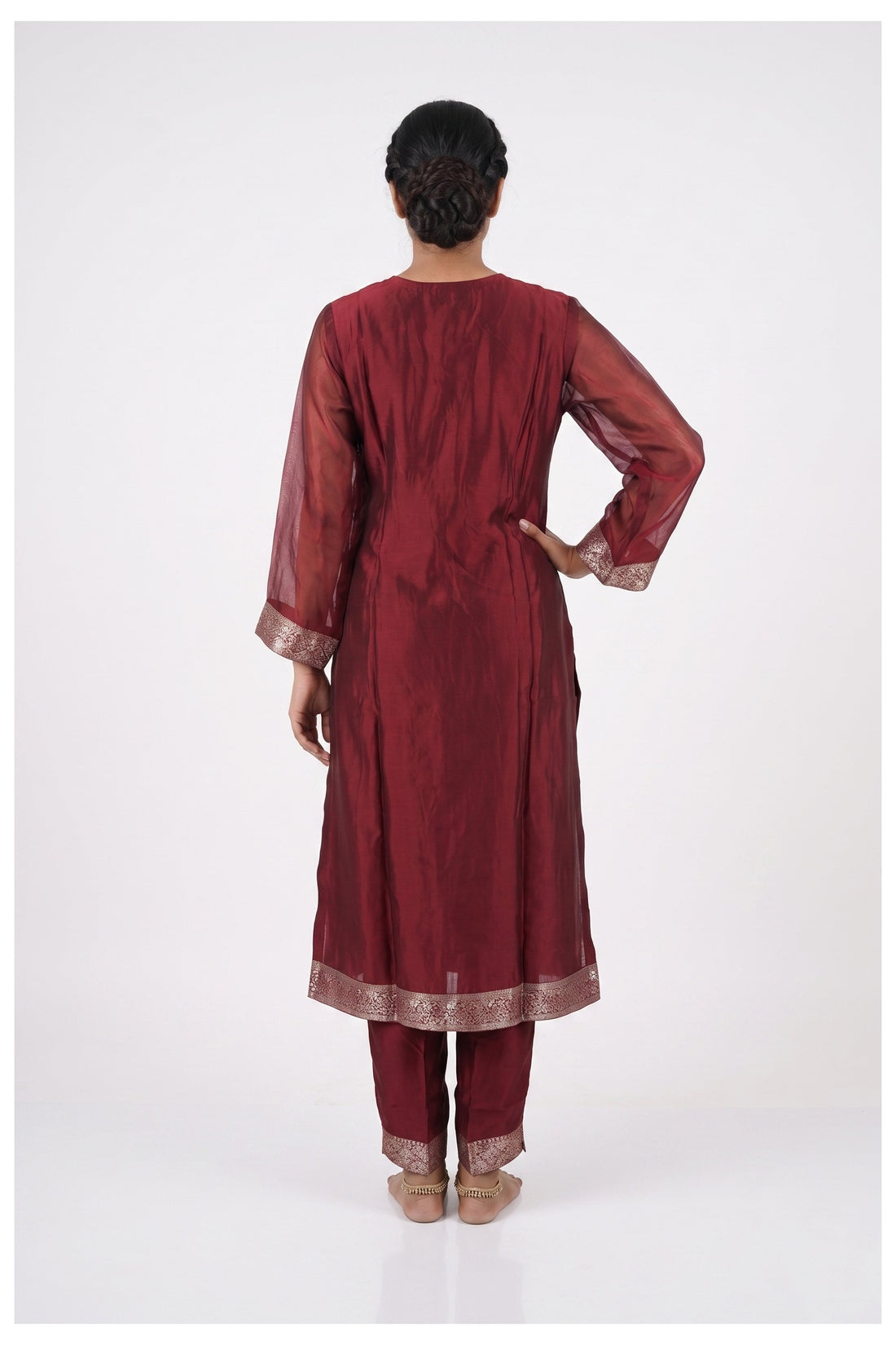 Maroon Embroidered Kurta Pant Set With Dupatta
