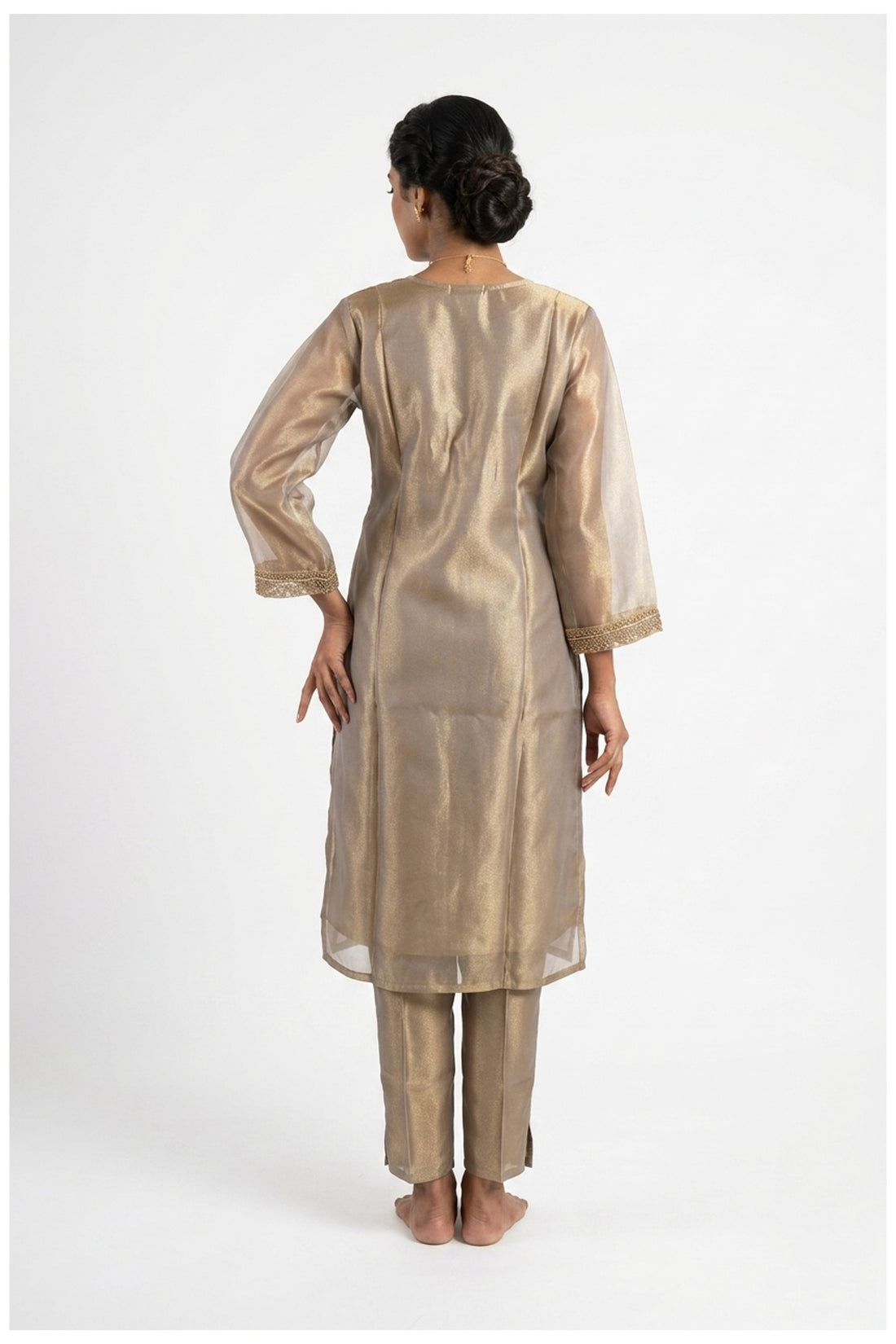 Champagne Beige Embroidered Kurta Pant Set With Dupatta