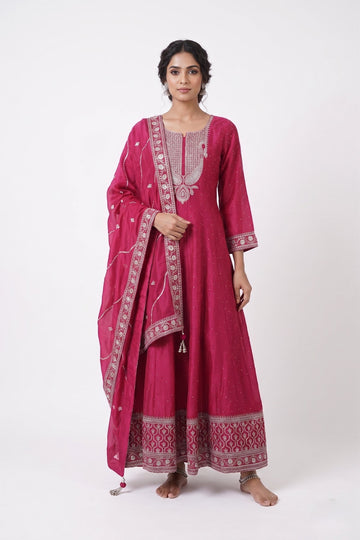Radiant Pink Embroidered Anarkali Gown Set