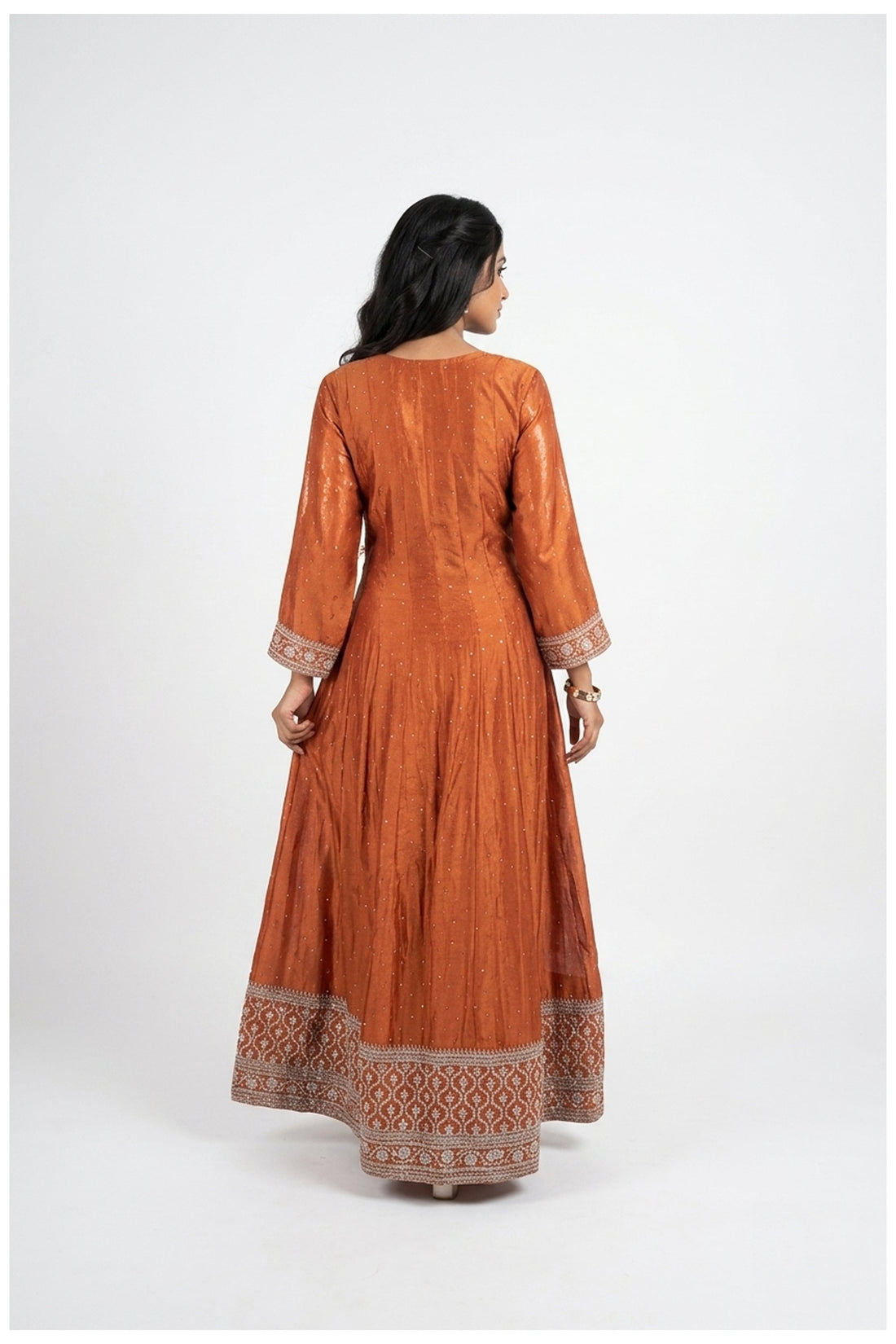 Rust Orange Anarkali Set With Dupatta