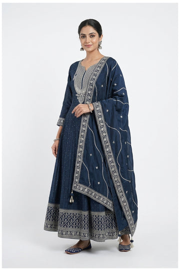 Navy Blue Anarkali Set With Dupatta