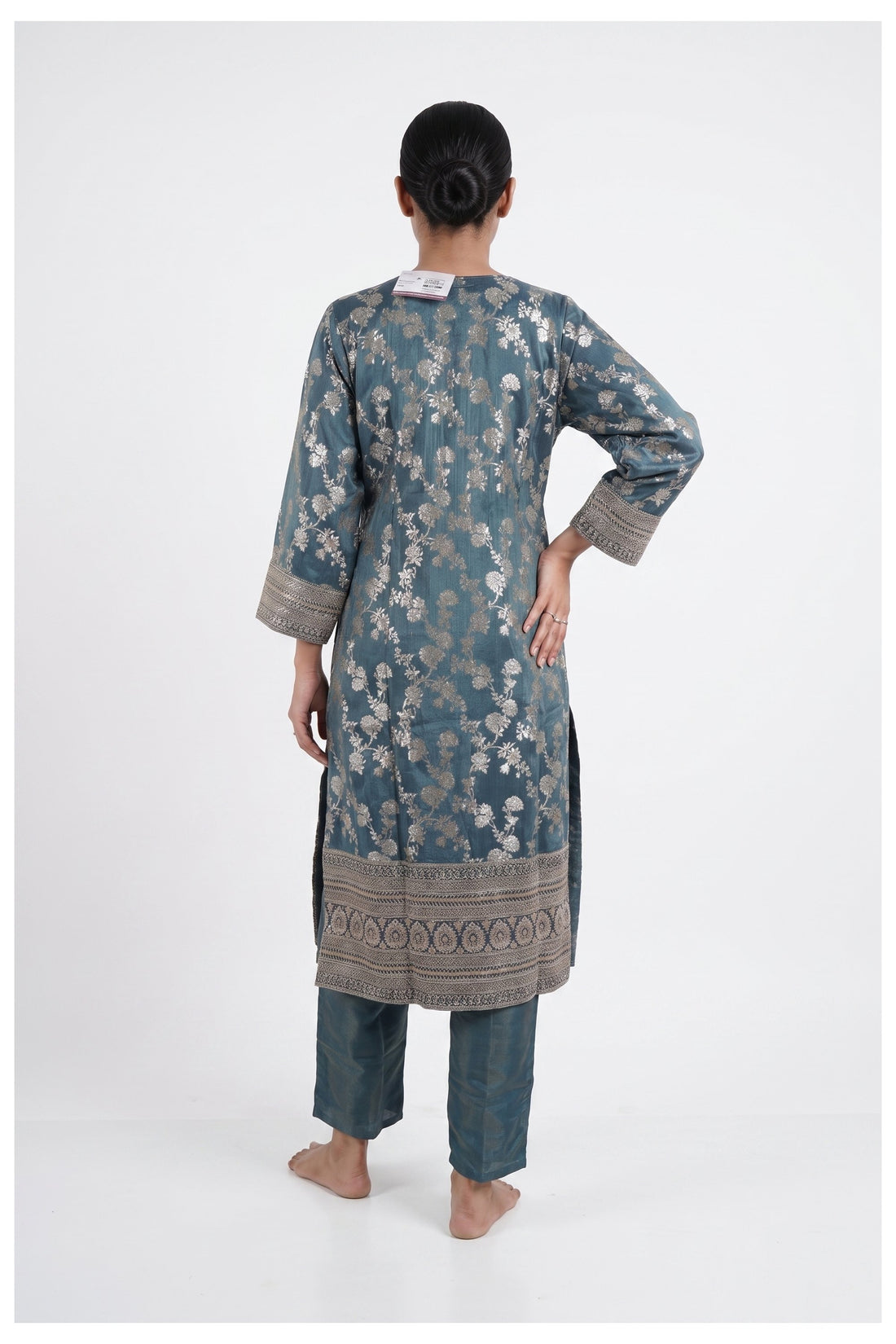 Steel Blue Embroidered Kurta Pant Set With Dupatta