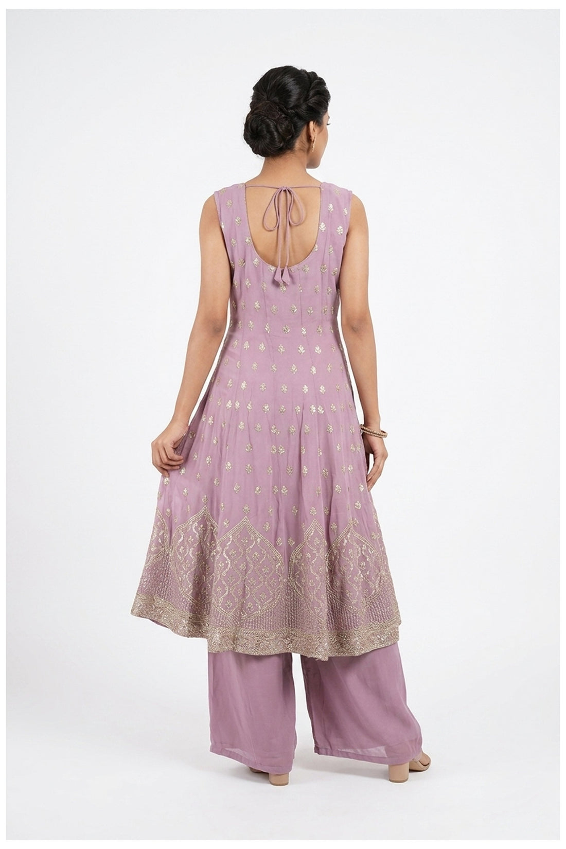 Lilac Embroidered Kurta Palazzo Set With Dupatta