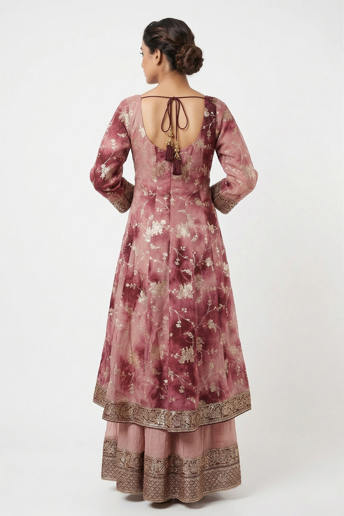 Light Rose Gold Floral Printed Kurta Sharara Set With Dupatta