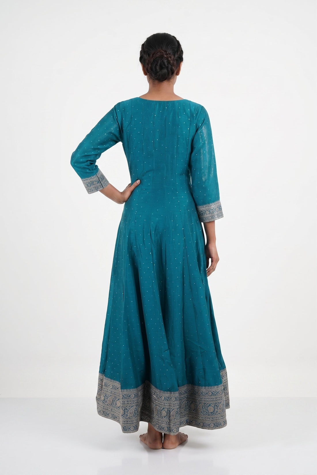 Royal Teal Embroidered Anarkali Gown Set