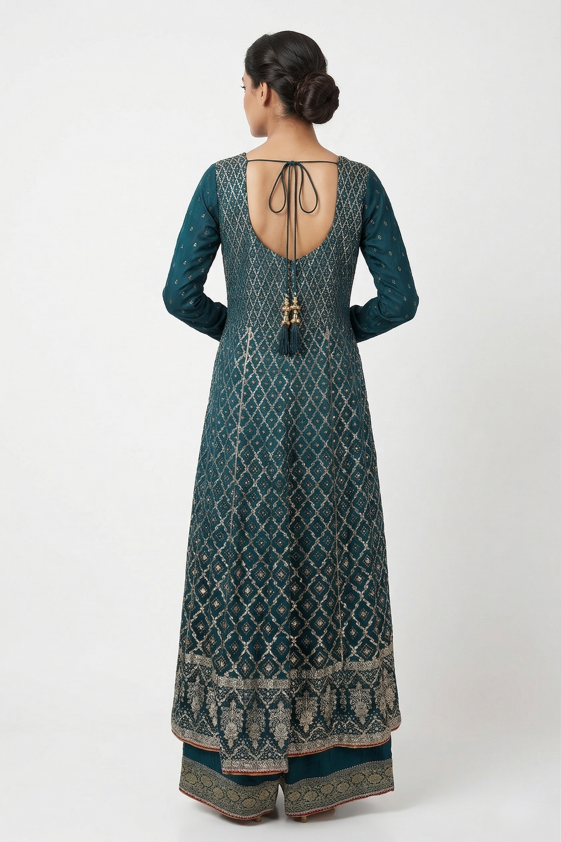 Dark Steel Blue Embroidered Kurta Palazzo Set With Dupatta