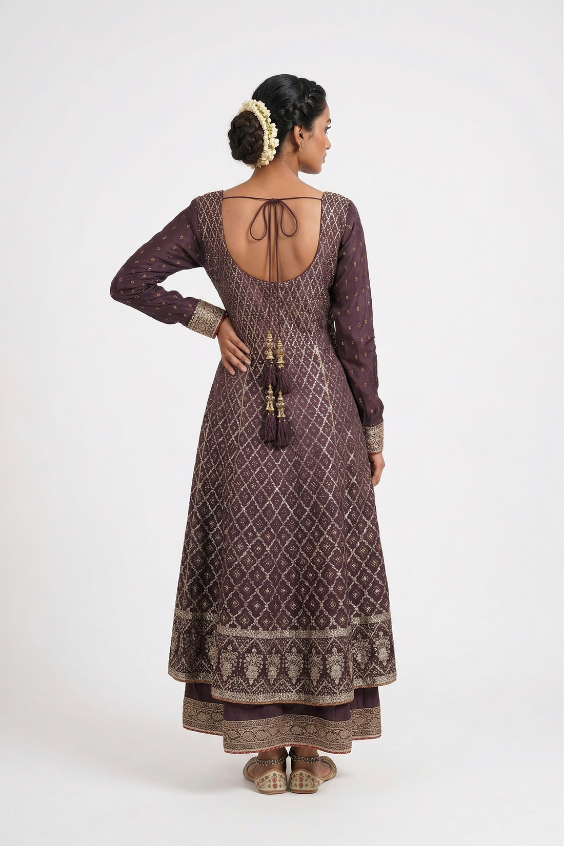 Elegant Plum Embroidered Kurta Set With Palazzo & Dupatta