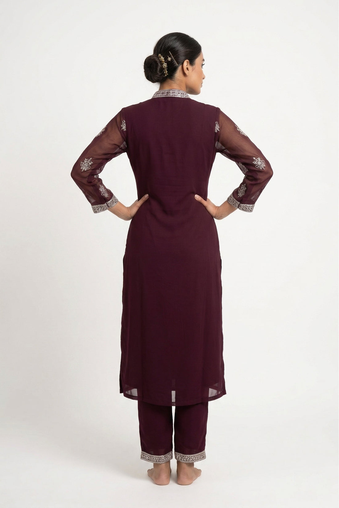 Wine Purple Embroidered Straight Kurta Set With Designer Dupatta