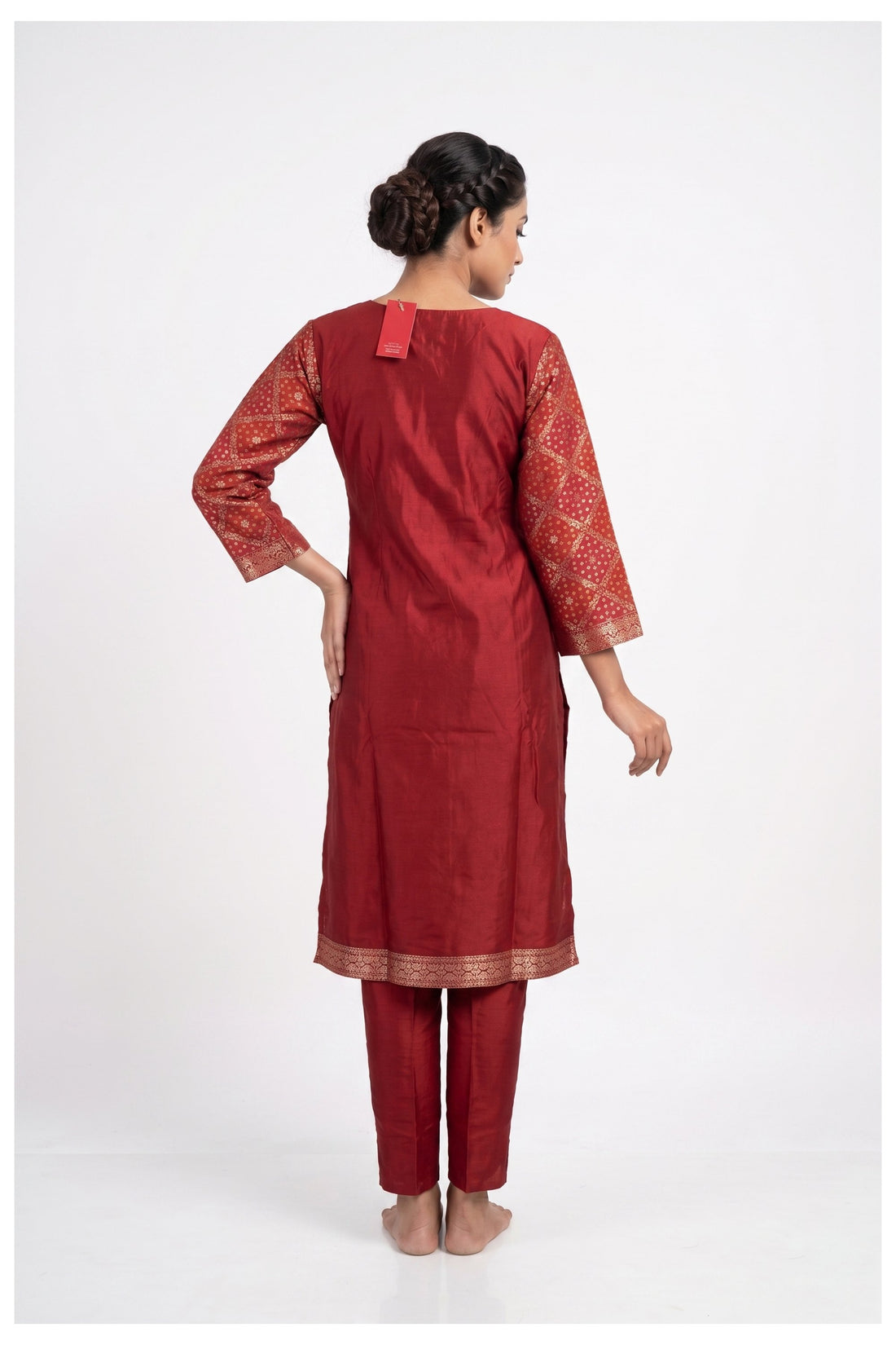 Maroon Zari Woven Straight Kurta Set With Dupatta