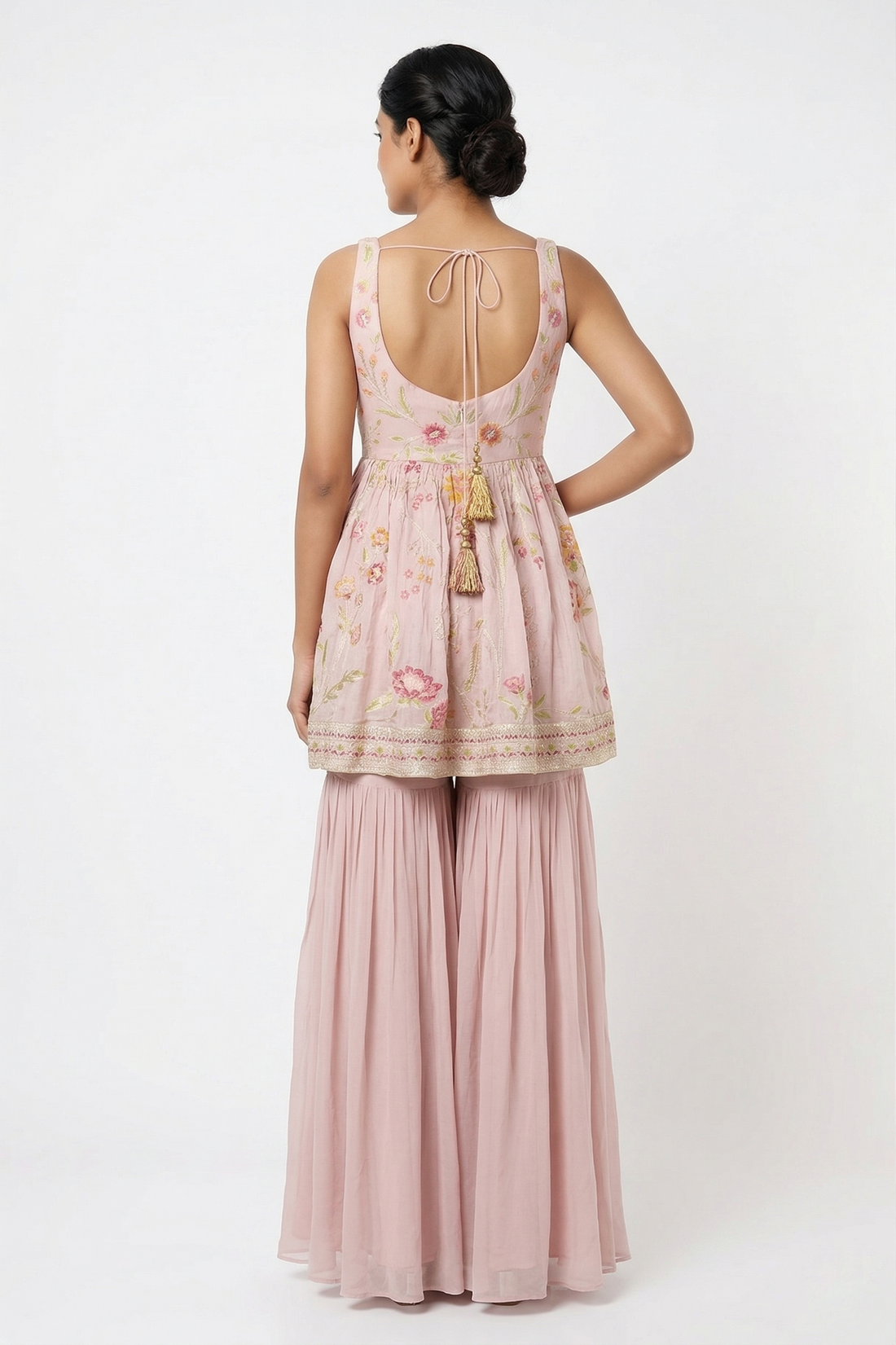 Blush Peach Embroidered Kurta Set with Elegant Dupatta & Palazzo