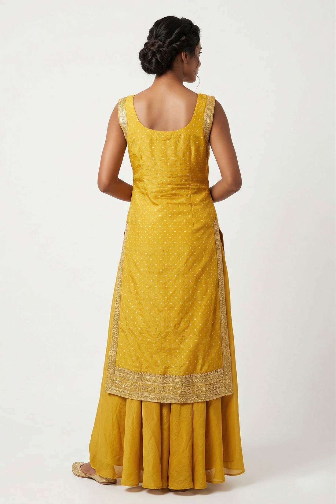 Yellow Gold Embroidered Kurta Sharara Set With Banarasi Dupatta