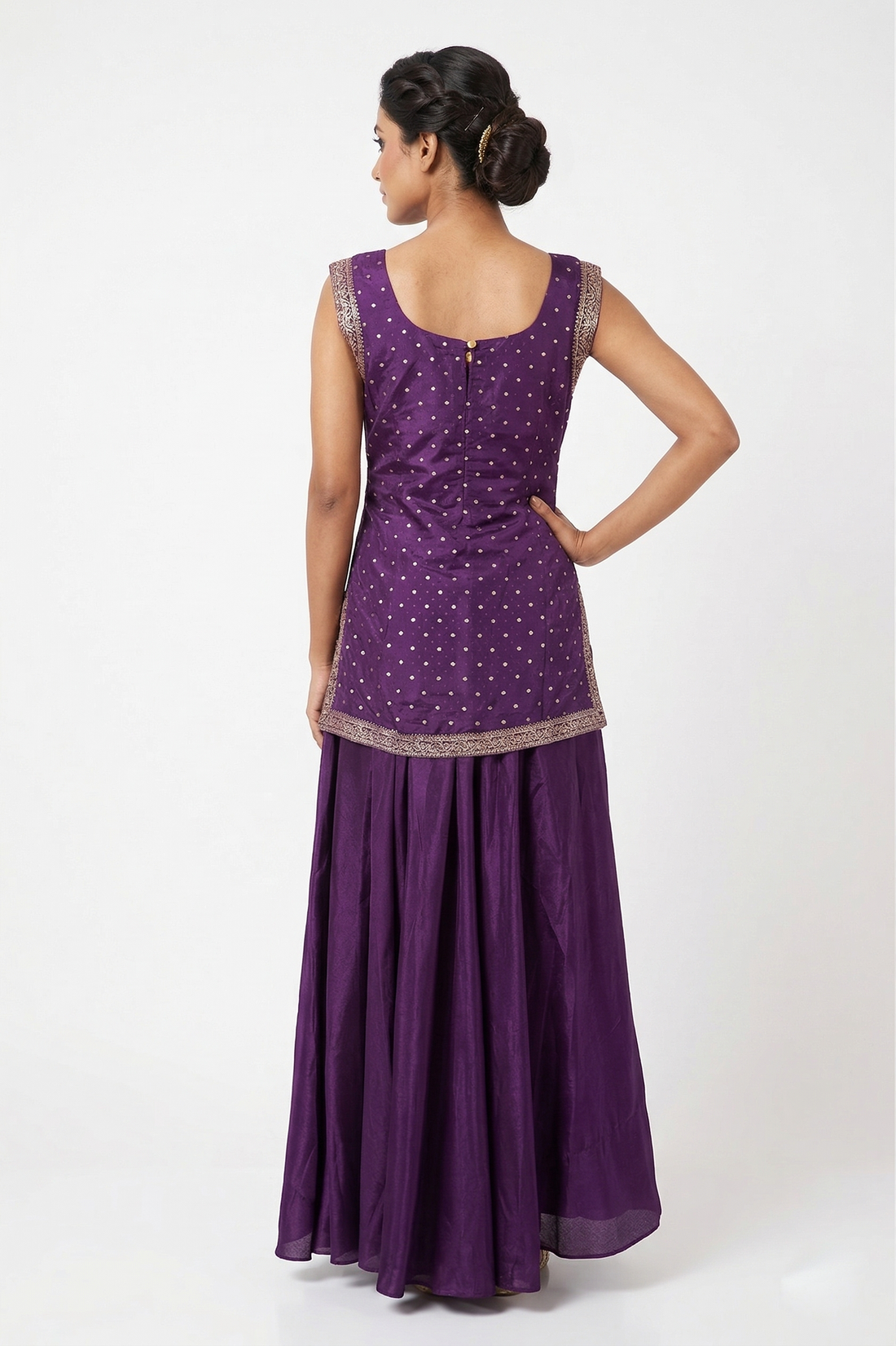 Dark Purple Embroidered Kurta Sharara Set With Banarasi Dupatta