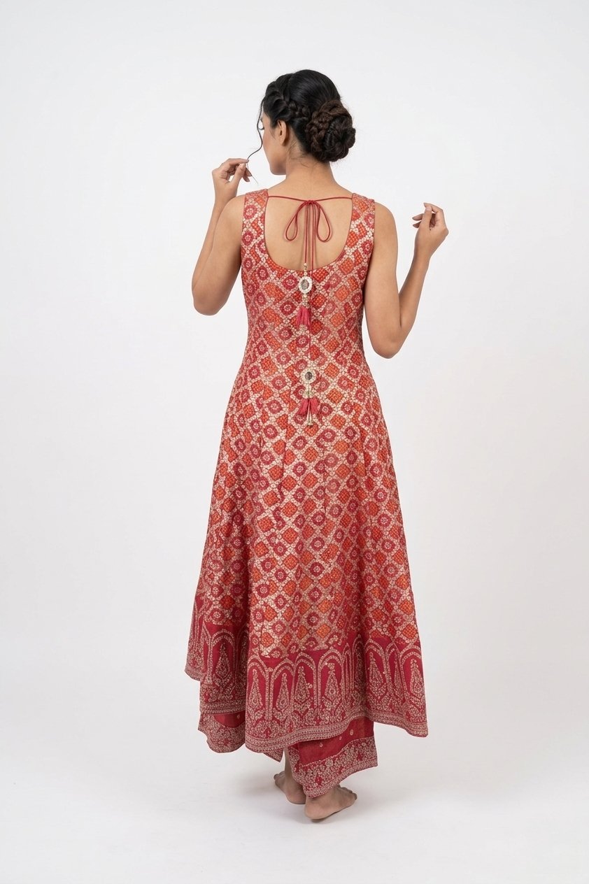 Rani Pink Sleeveless Embroidered Anarkali Gown Set With Dupatta