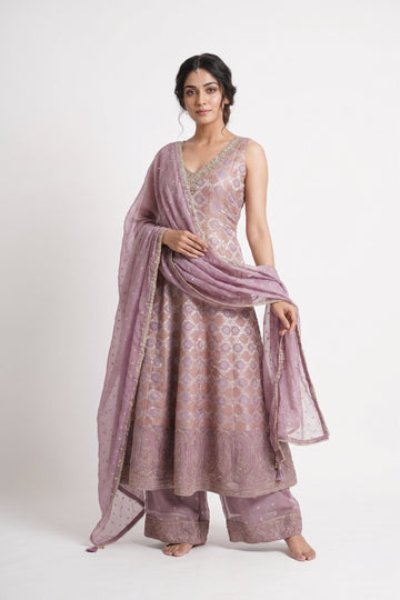 Lavender Royale Embroidered Gown Palazzo Set